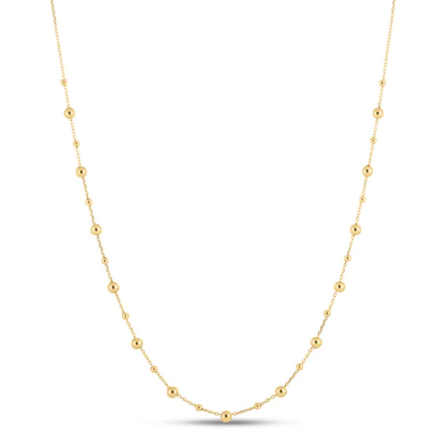 Gold bead station Necklace, 14K Yellow Gold, Size 18, Dainty, Minimalist
