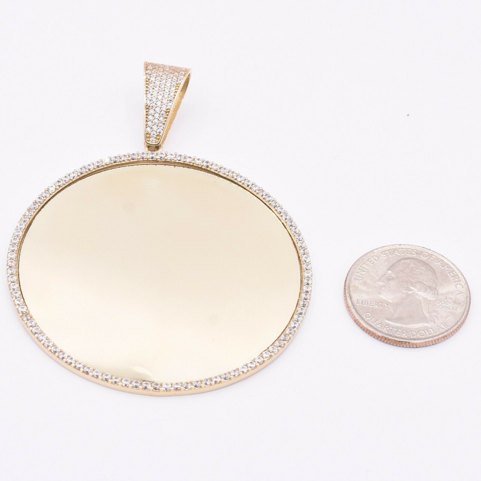 3″ Medallion Picture Frame Memory Charm Pendant Real 10K Yellow Gold
