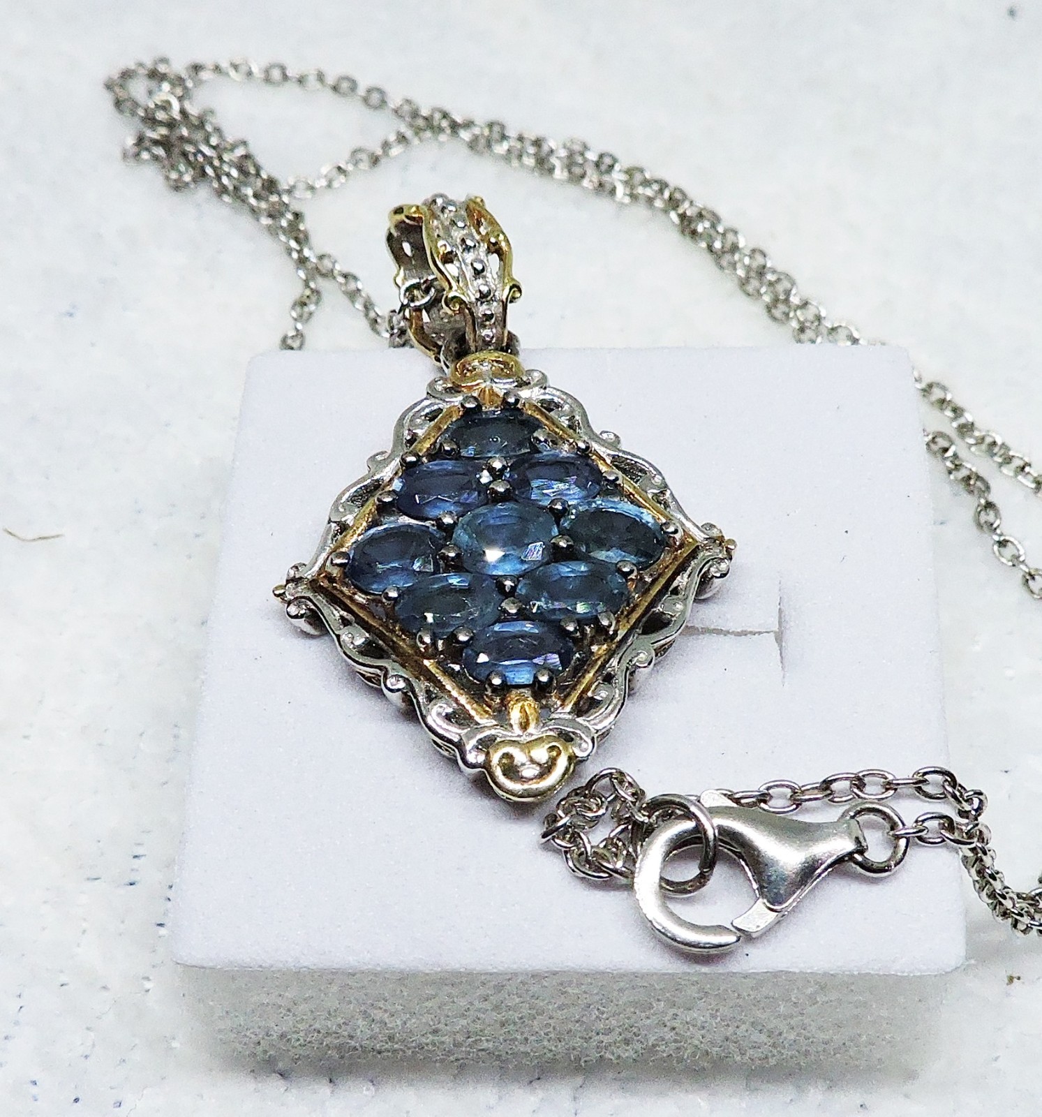 Sapphire Cluster Necklace by Heng Ngai 925 Sterling 2.25 ct 20′ Chain