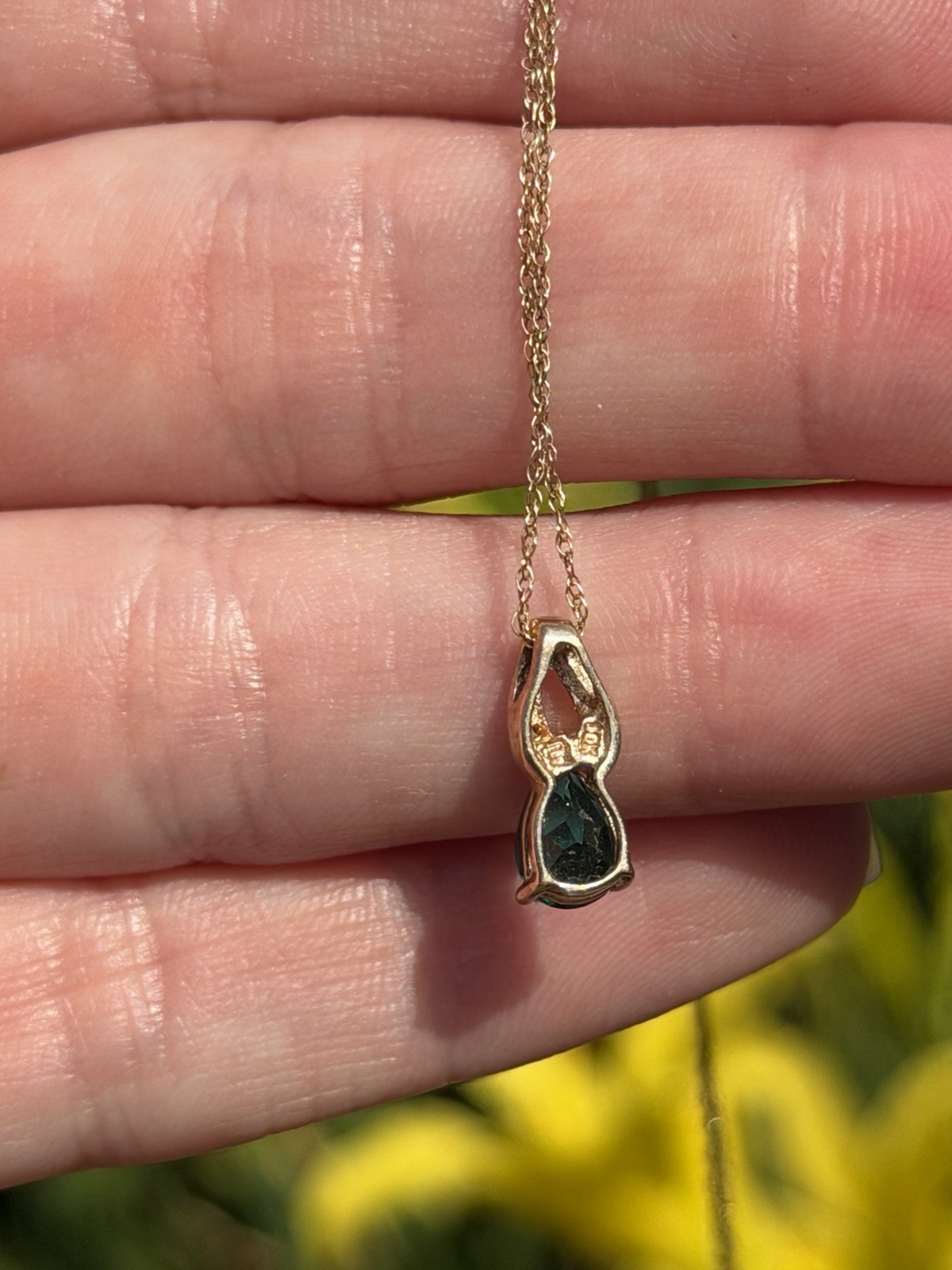 Vintage 10k Yellow Gold Emerald and Diamond Pendant with 10k Necklace