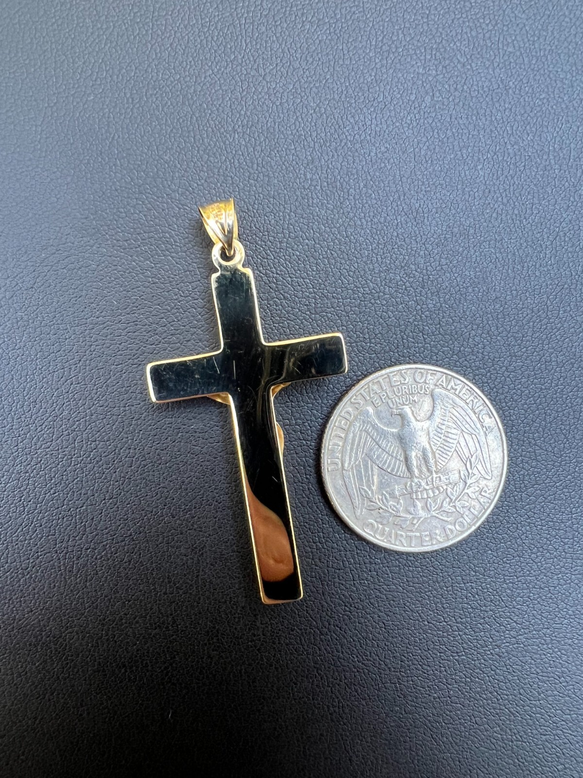 Large 1.85″ Real 14k Yellow & White Gold Cross Jesus Crucifix Pendant Necklace