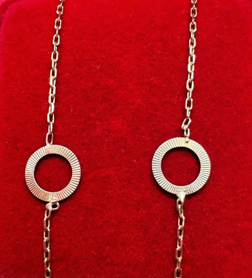14K Oval Link Chain With Heart-Flower-Circle Charms