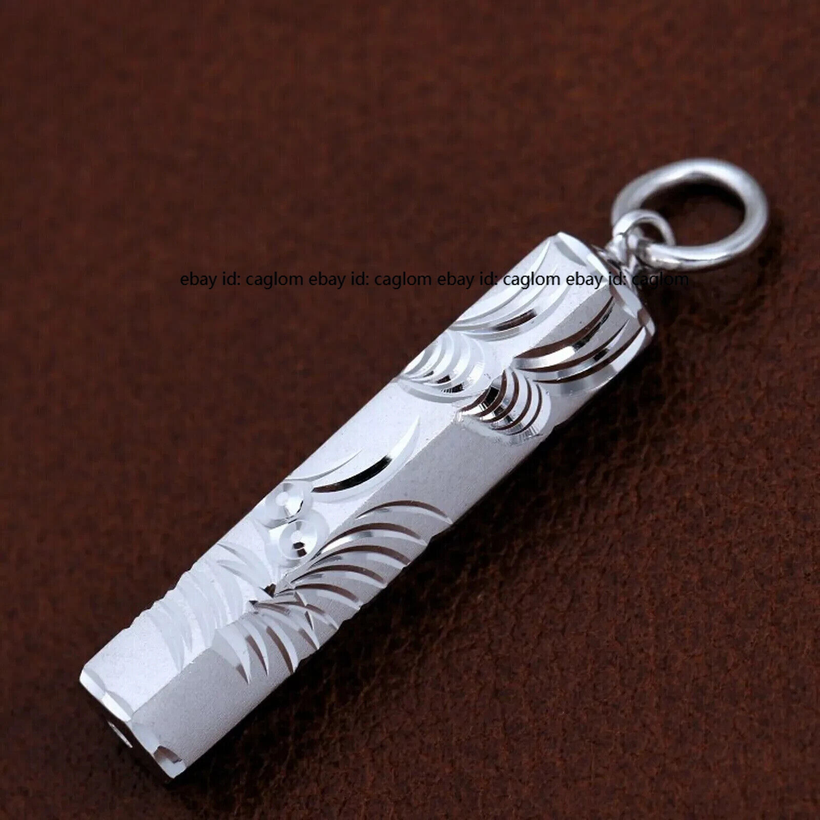 Real Pure Platinum 950 Men Women Carved Lucky Hexagon Column Pendant 1.9g