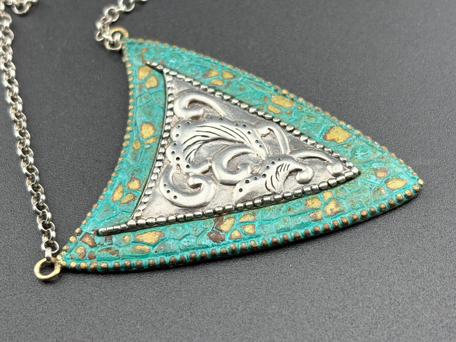 2″ Silpada “Patina Shield” Sterling Silver & Brass Necklace 22″ to 25″ – N3018