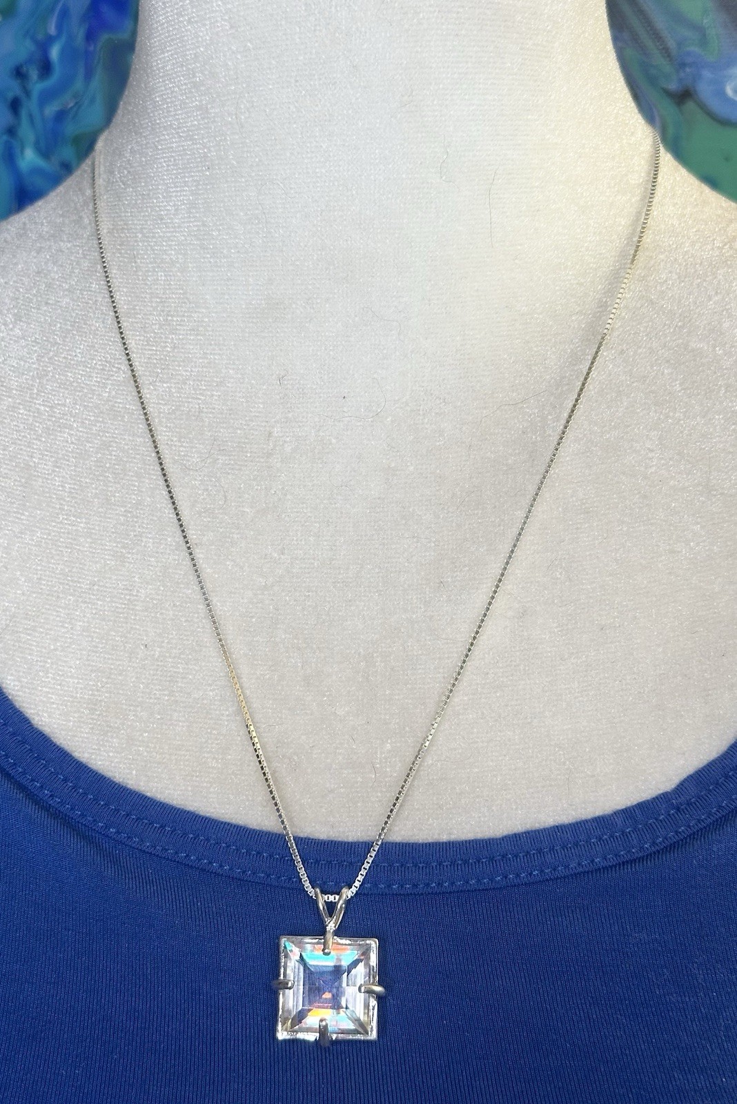 Lovely Rainbow Mystic Quartz Lab Created 14 Ct 925 Silver Necklace 20 In