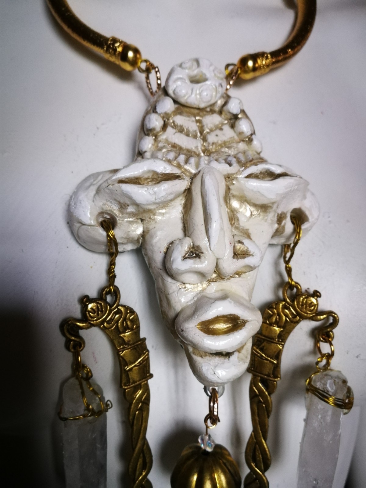 Luxury Jewelry Necklace Pendant Tribal Crystal Rock Charm Statement Ethnic Mask