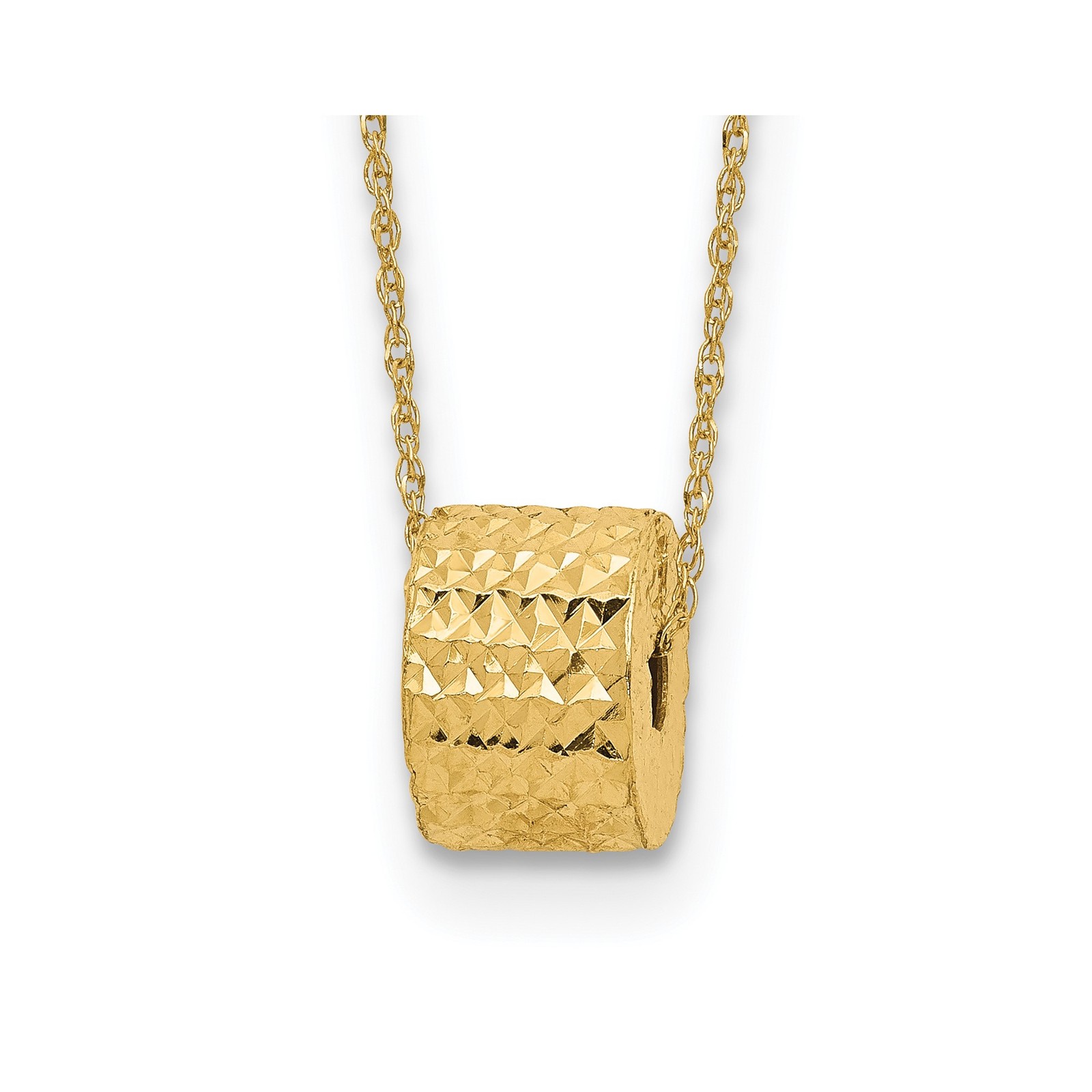 14K Rope Chain with Textured Barrel Bead 16 inch Necklace Plus 2 inch Extension