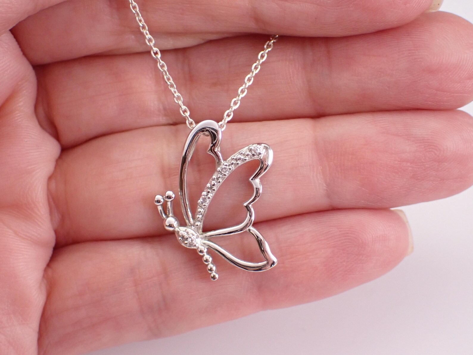 .70Ct Moissanite Hollow Butterfly Womens Pendant Necklace 14K White Gold Plated