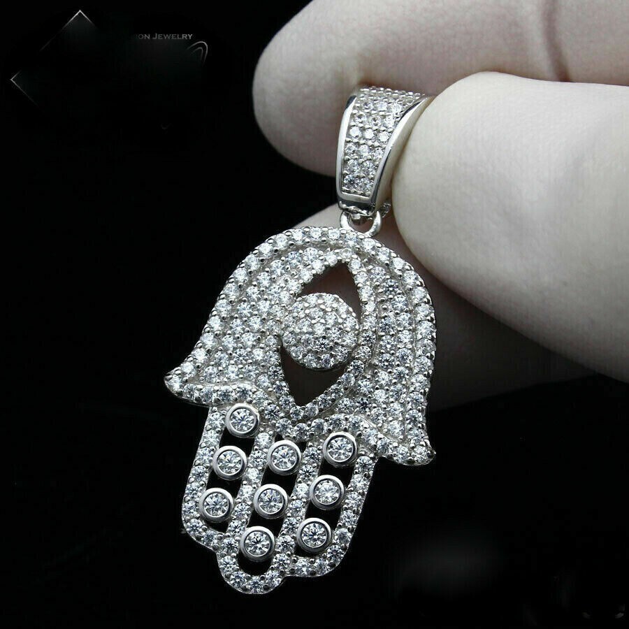 2.70 Ct Round Cut Diamond Evil Eye Hamsa Hand Only Pendant 14k White Gold Finish