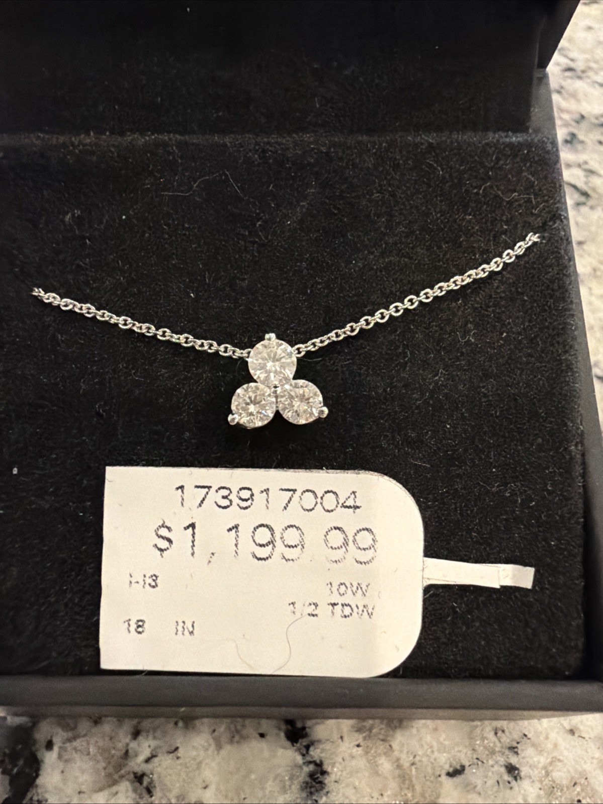 Kay Three Stone 10k WG 1/2 Carat Round Diamond Pendant NIB With Original Tag