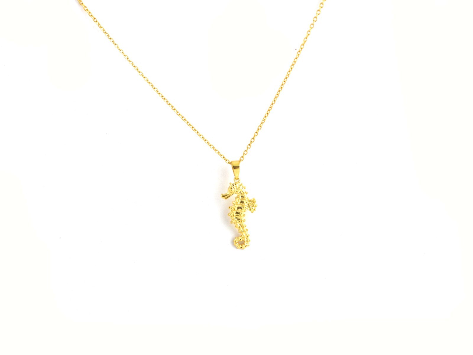 925 Sterling Silver Gold Sea Horse Unisex Pendant Birthday Gift For Her/Him