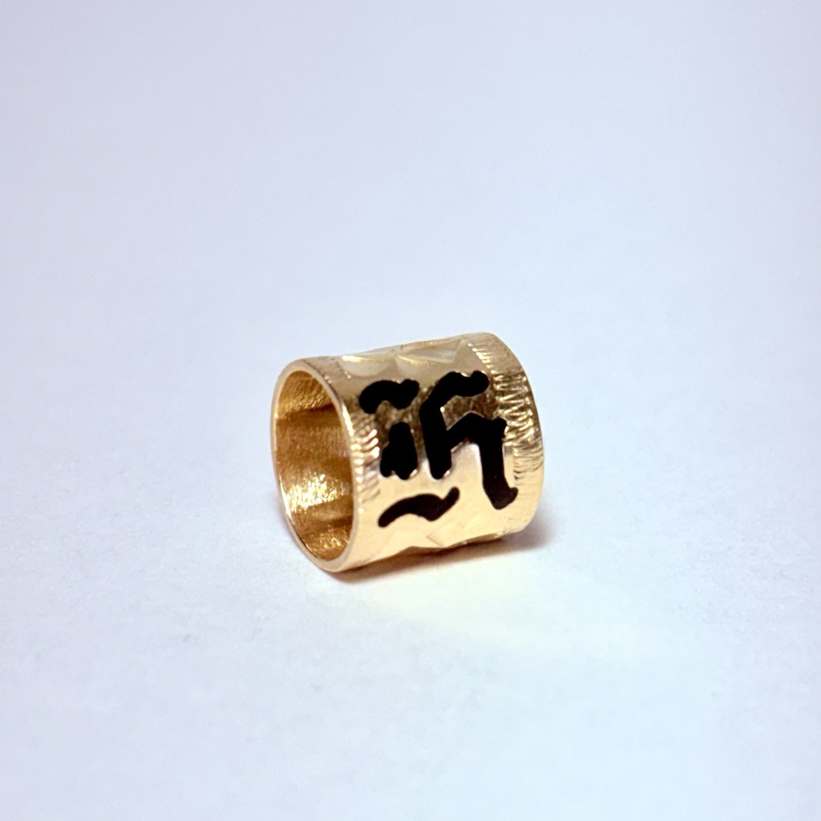 14K Yellow Gold Black Enamel Old English “H” Letter Barrel Slider Pendant 1.10g