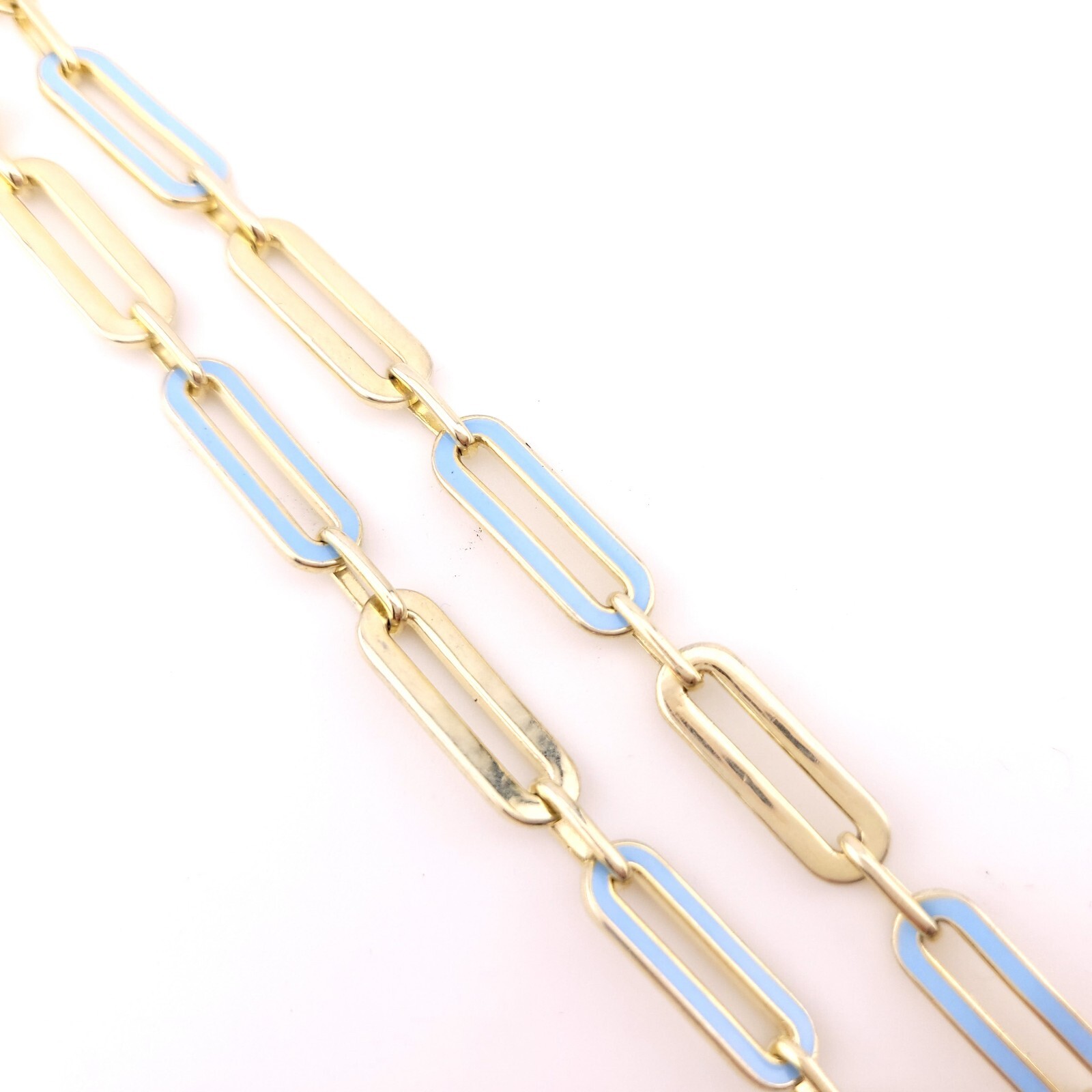 Adinas Jewels Sterling Silver Gold Tone Pastel Blue Enamel Paper Clip Necklace