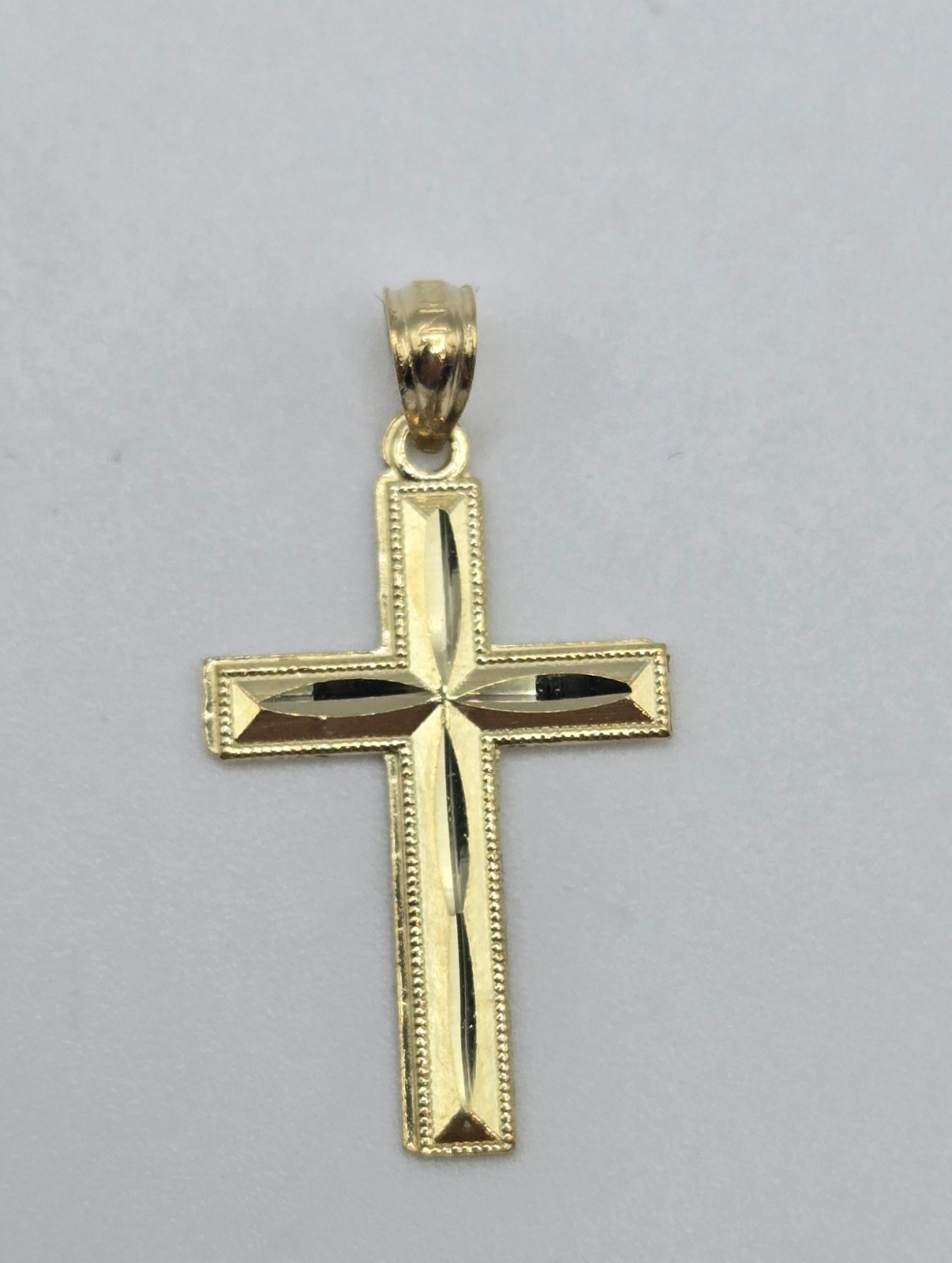 NEW 10K Solid Yellow Gold Cross Pendant 1inch, Diamond Cut, 3.5mm Bail, ITALY