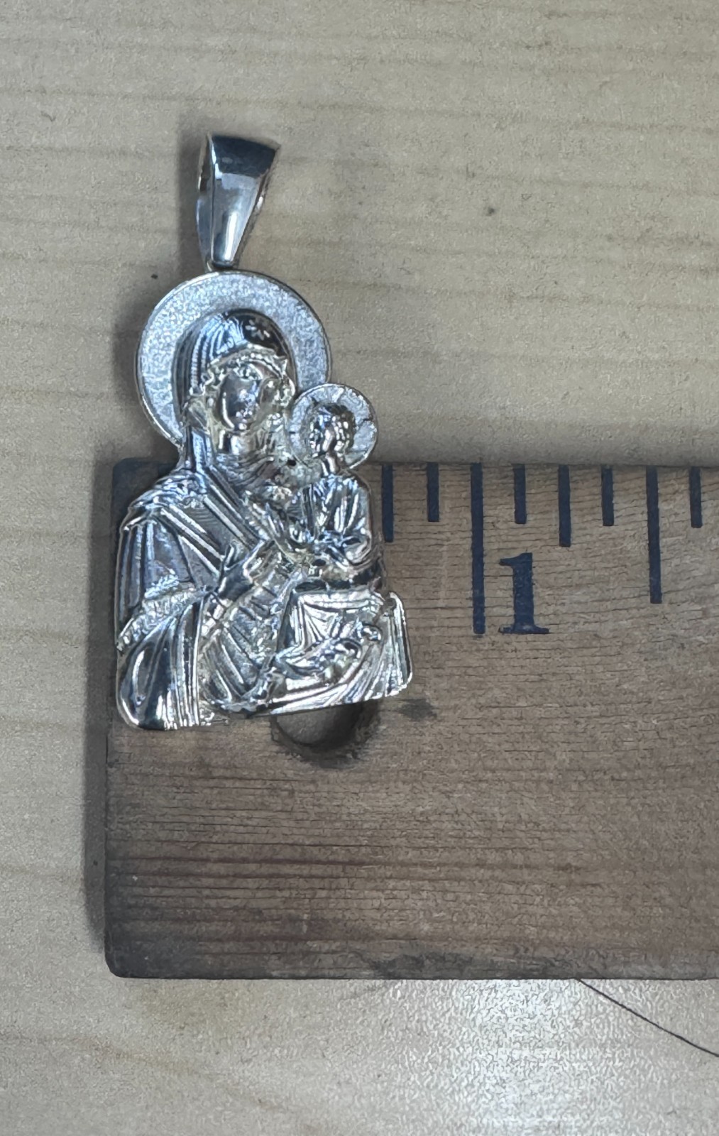 Virgin Mary Blessed Mother and Jesus Lady Theotokos Icon 1.5″ Pendant Silver 925
