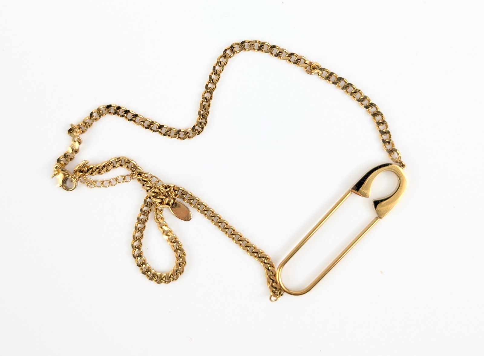 14 inch Gold Plated Chain Necklace Choker with Safety Pin Pendant 2 in Extender