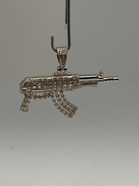 Sterling Silver 925 Iced Out AK-47 Rifle Pendant Baguette Moissanite Hip Hop
