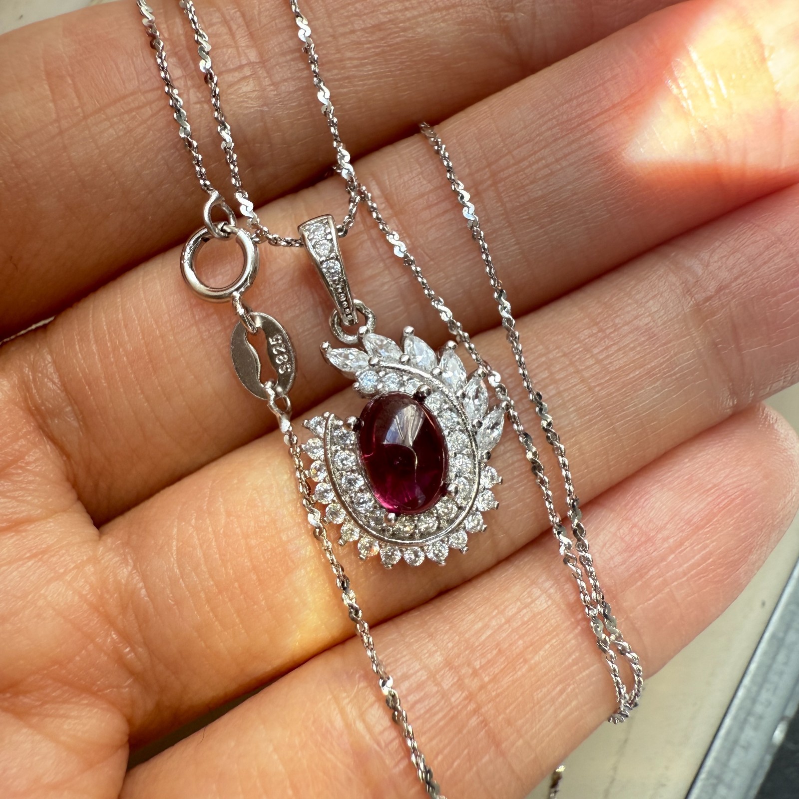 925 Sterling Silver Necklace 7x5mm Natural Topaz Zircon Handmade Flower Chain