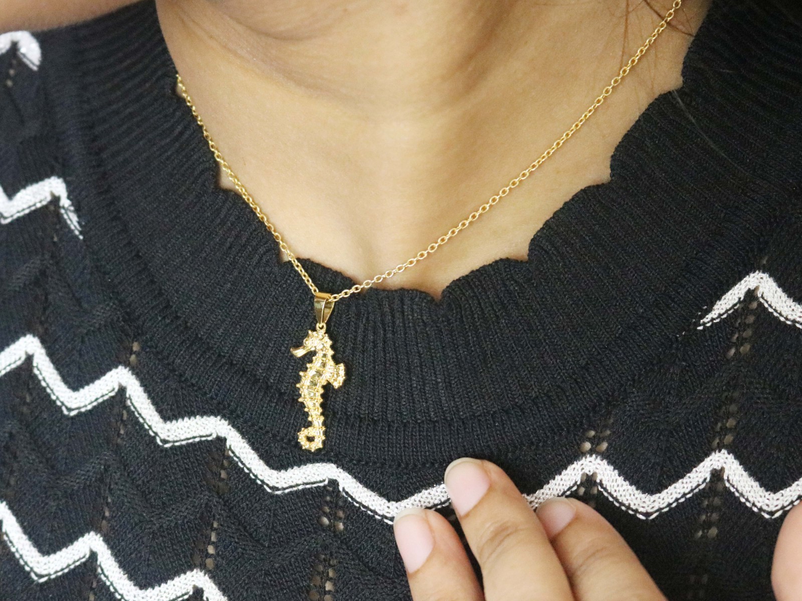 925 Sterling Silver Gold Sea Horse Unisex Pendant Birthday Gift For Her/Him