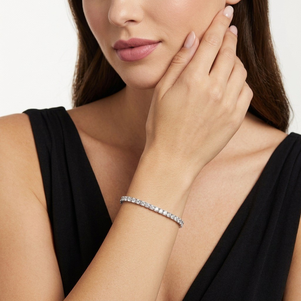 2-5mm Round Cut Moissanite Tennis Chain S925 Sterling Silver Necklace Bracelet
