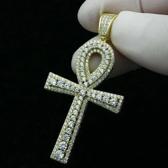 Womens Ankh Cross Pendant 14K Yellow Gold Plated 2.90Ct Round Lab Grown Diamond