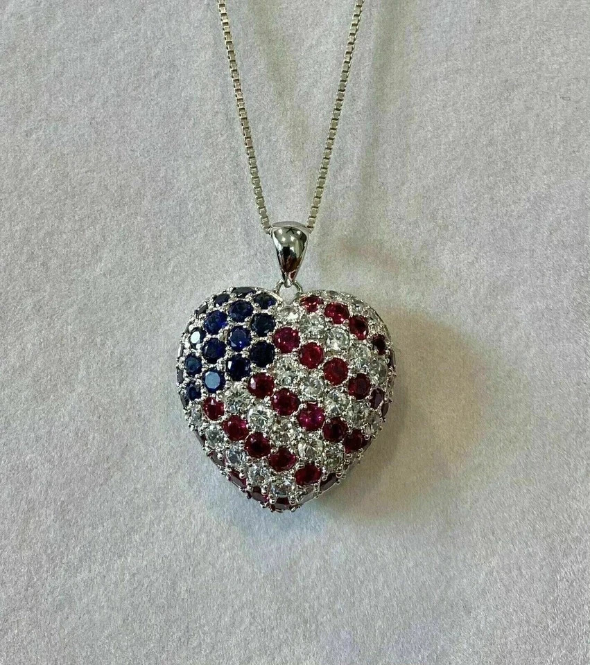 2Ctw Round Lab Created Blue Sapphire & Ruby Pendant 14k White Gold Plated Silver