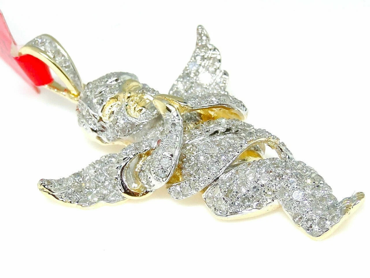 14K Yellow Gold Finish Angel Jesus Mini Micro Diamond Pendant Charm 1.5 Inch