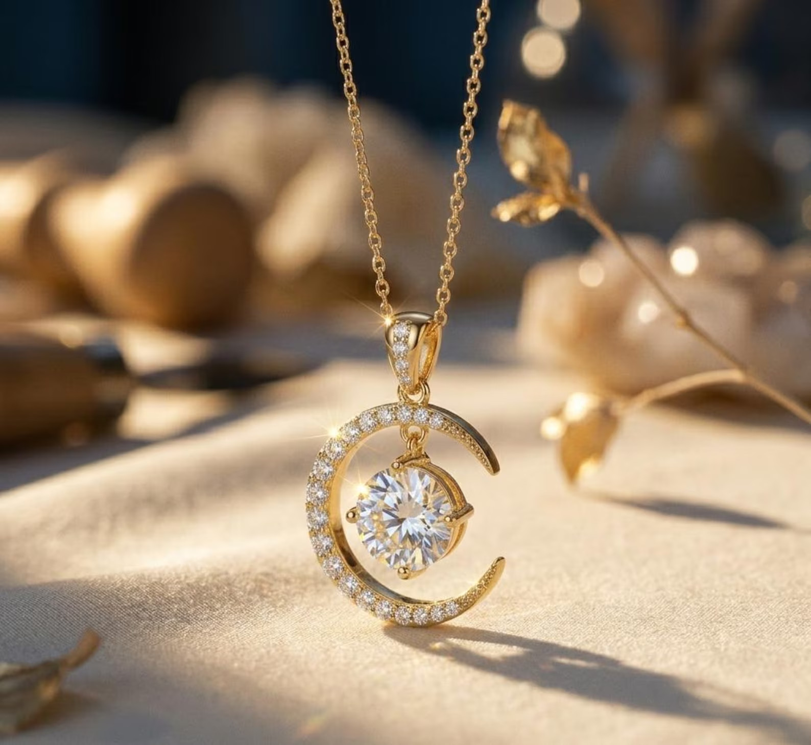 Moissanite Moon Necklace 2ct 925 Sterling Silver | Grade D VVS1 Certificate GRA