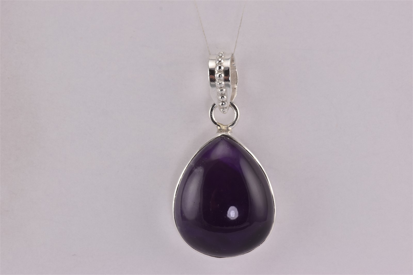 Sterling Silver 29mm x 26mm Polished Natural Amethyst Studded Bail Pendant 13g