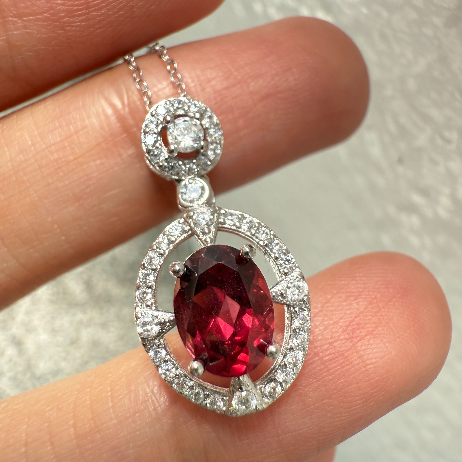 925 Sterling Silver Necklace 8x6mm Natural Garnet Zircon Flower Handmade Chain