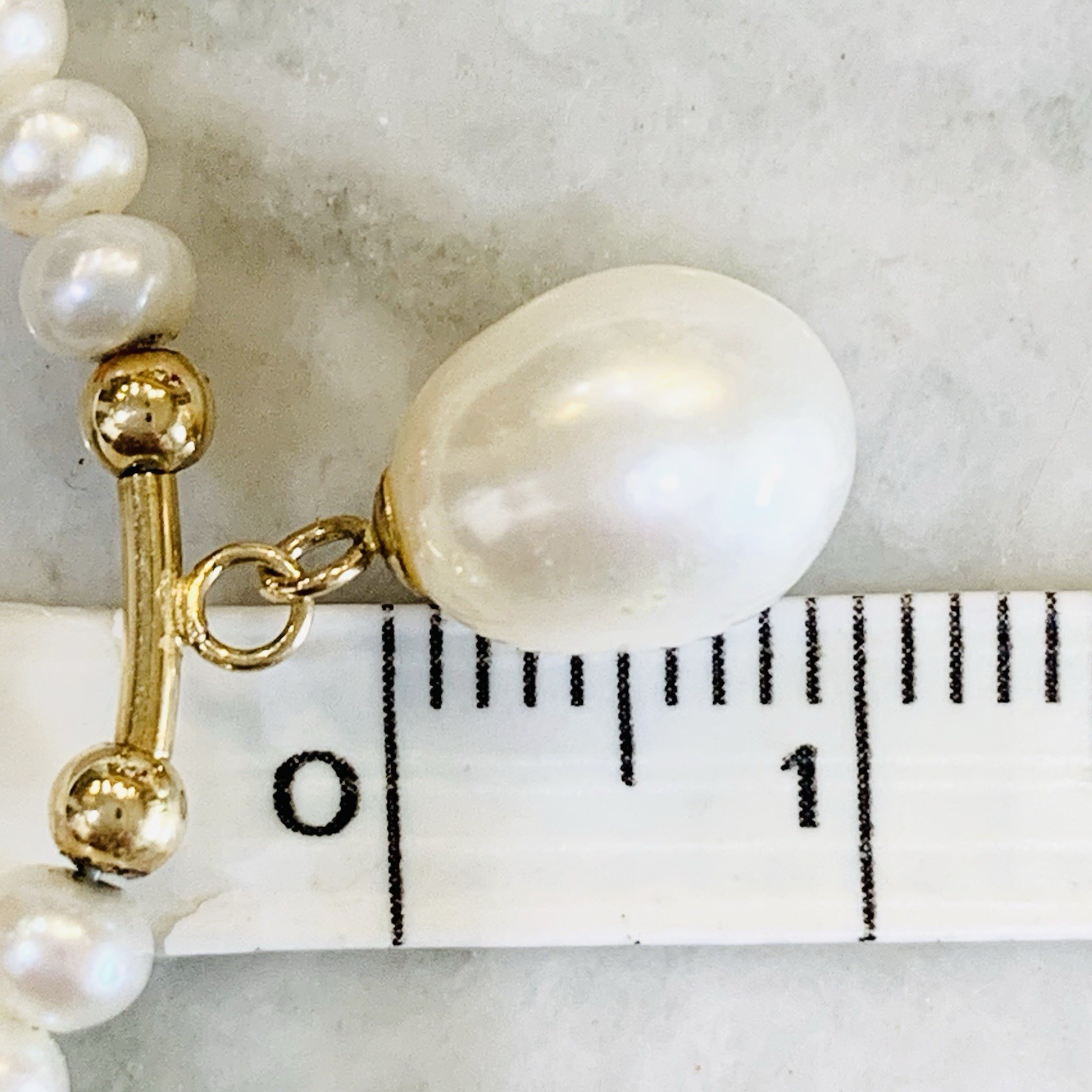 Pearl Necklace & Dangle 14k Yellow Gold 10.33gr FW White Pearl 4mm Dainty 19”