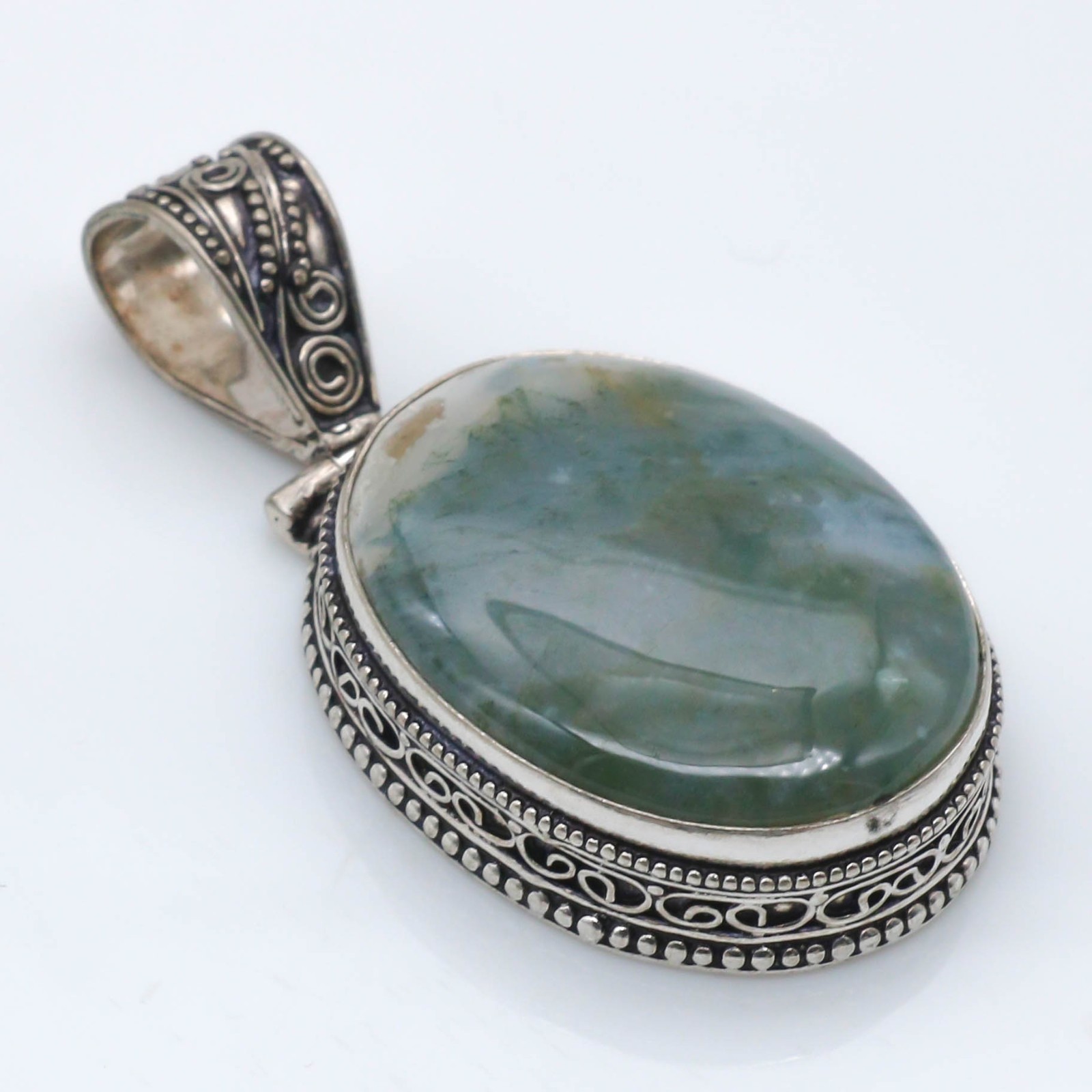 Natural Moss Agate Gemstone Pendant 925 Sterling Silver Jewelry Size 2.10″