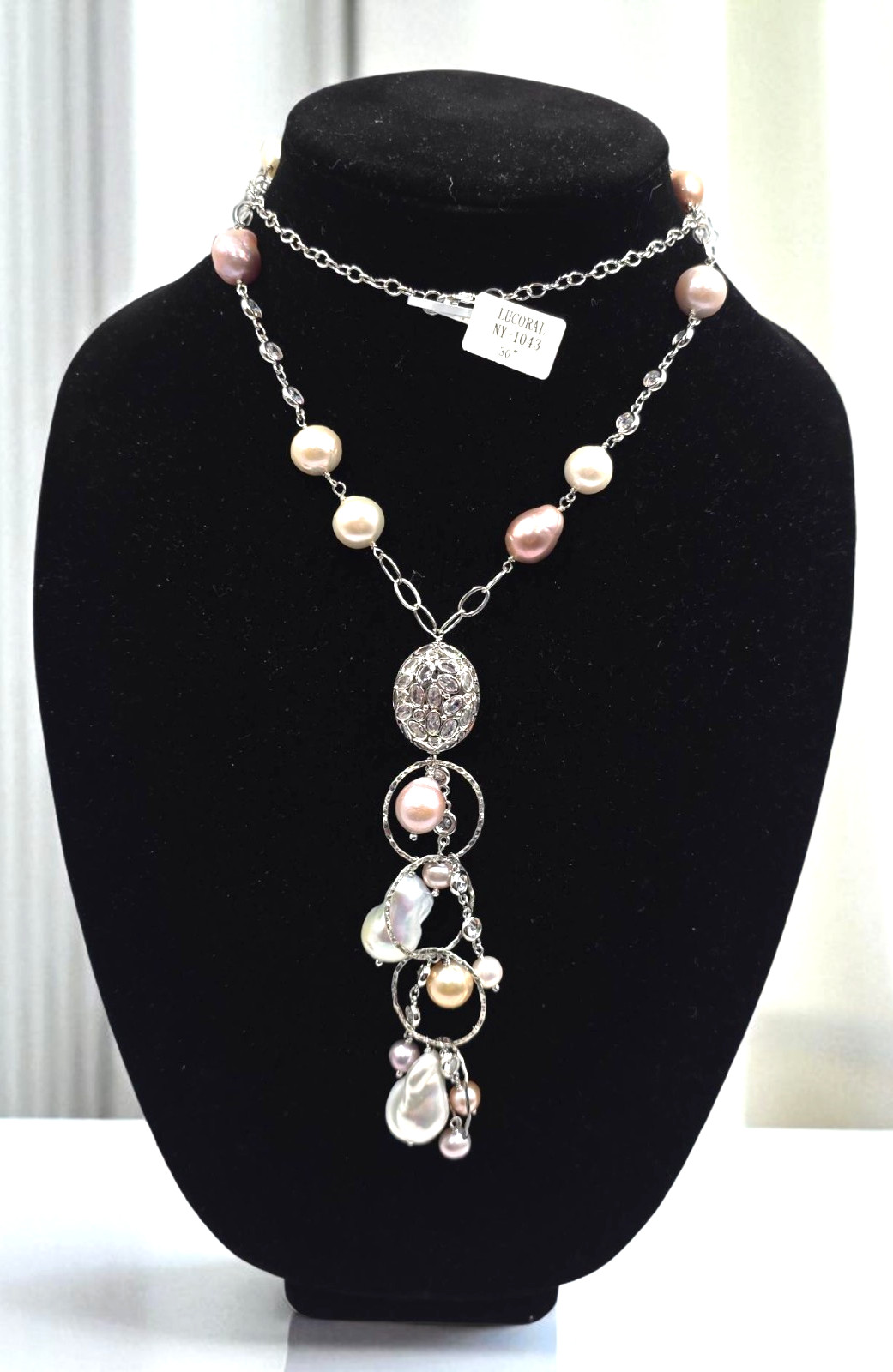 Lucoral 925 Sterling Silver 30” Baroque Pearl Y Drop Pendant Necklace Multicolor