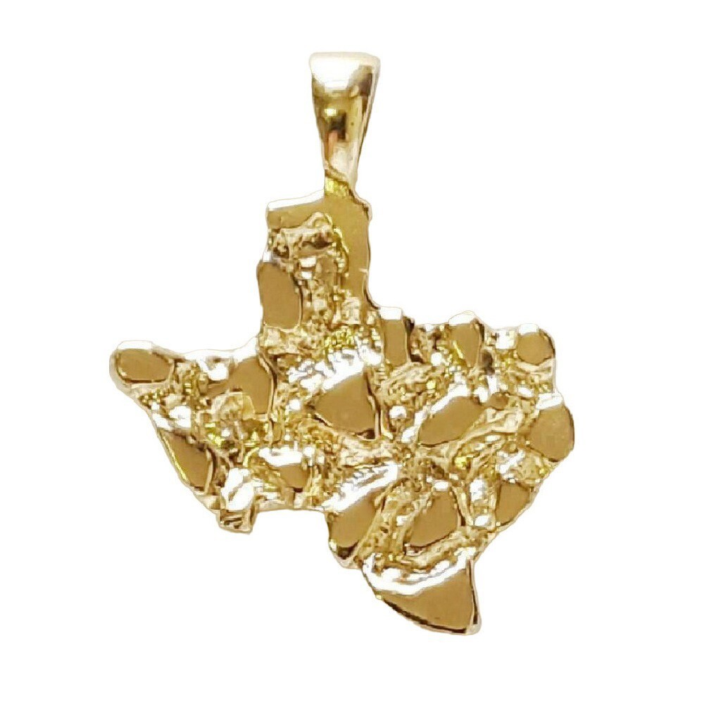 14k Yellow Gold Texas State Map Nugget Pendant / Charm, Made in USA