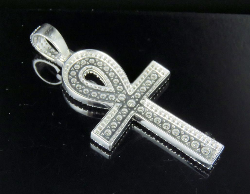 2.25Ct Round Lab Created Diamond Ankh Cross Pendant 14K White Gold Plated Silver