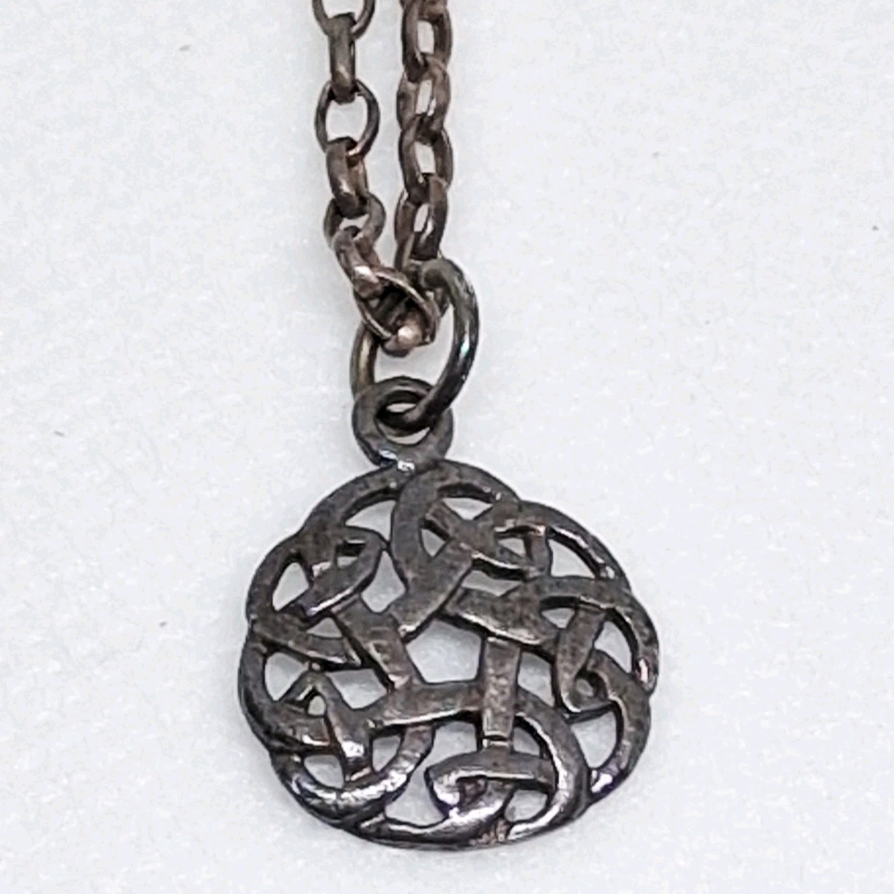 Vintage 925 Sterling Silver Necklace 10″ Celtic Trinity Knot Openwork Pendant 5g