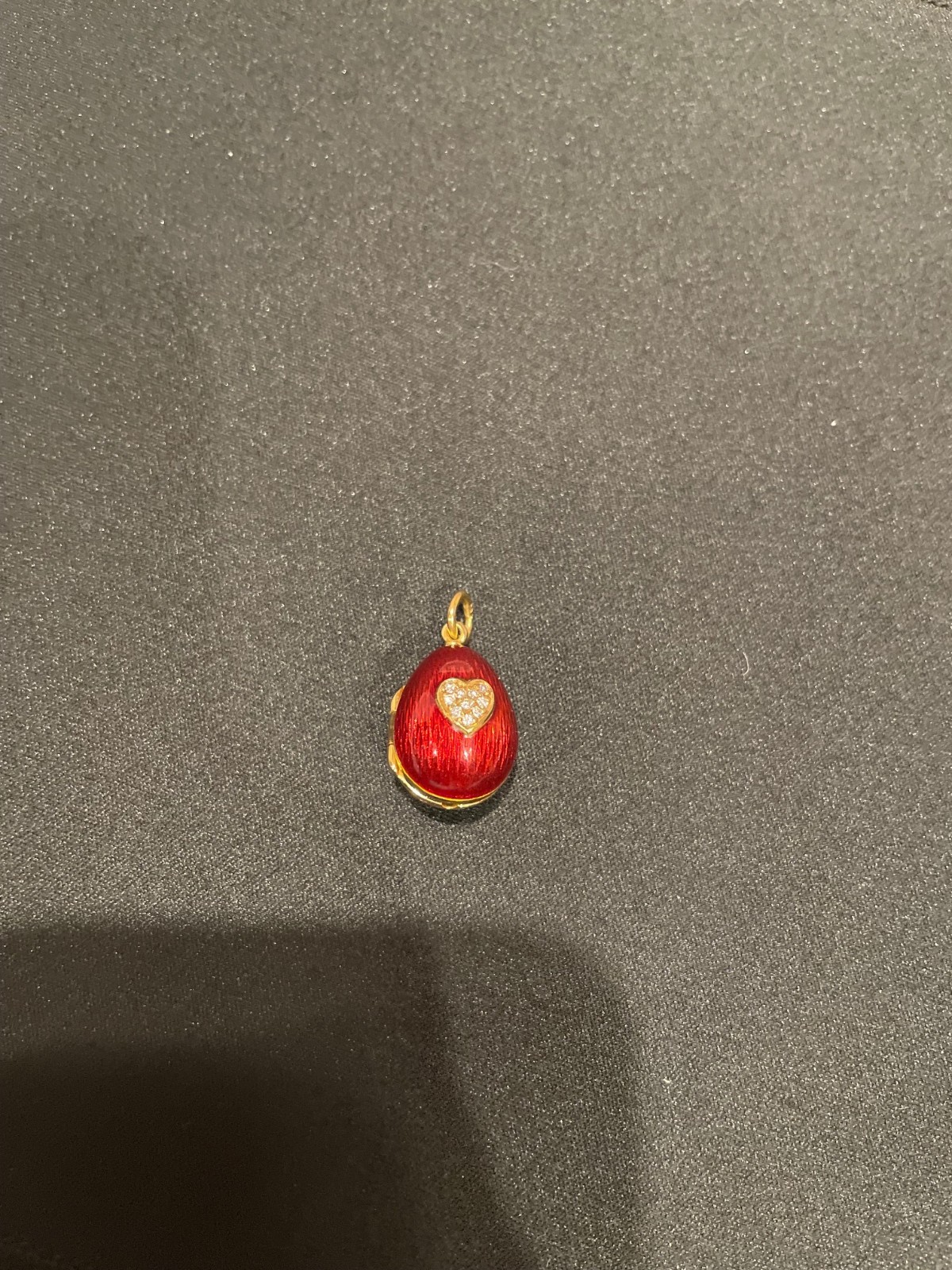 RARE FABERGE MINI EGG PENDANT 18K GOLD & DIAMOND HEART RED ENAMEL #/ED 200 PIECE