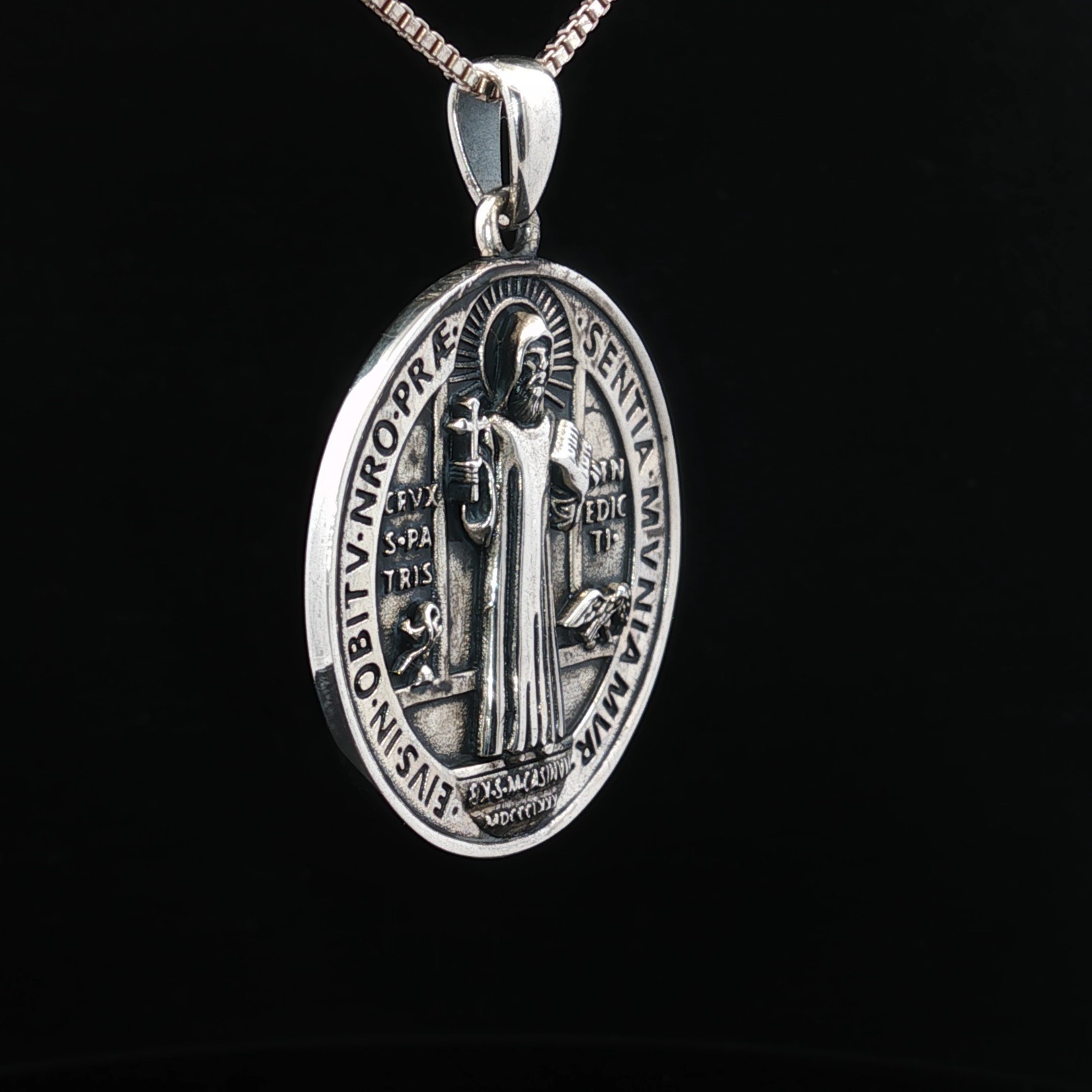925 Sterling Silver Saint Benedict Two-Sided Necklace