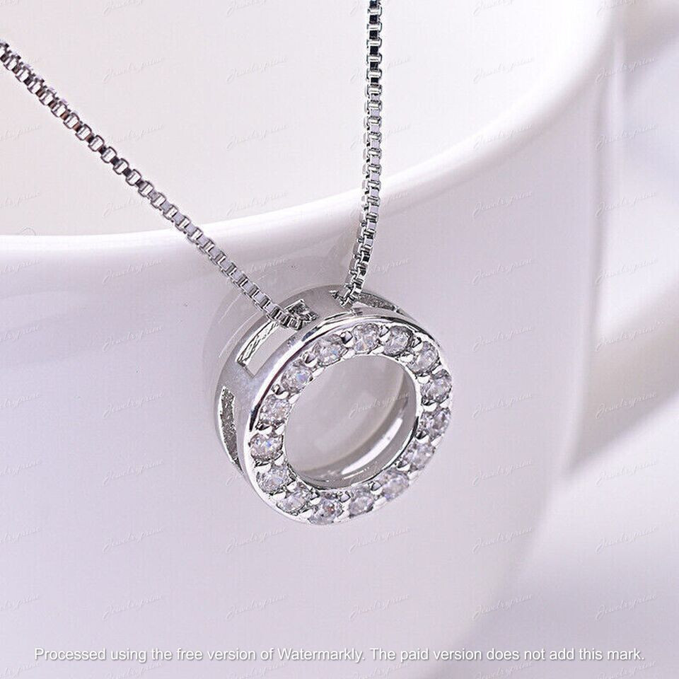 2Ct Round Cut Lab Created Diamond Necklace Circle Pendant 14k White Gold Finish