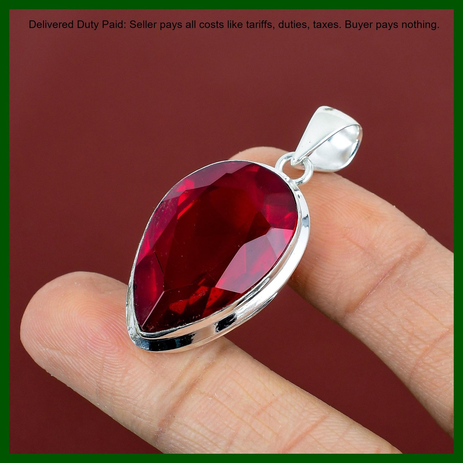 Pear Mozambique Garnet Stone 925 Silver Sister Birthday Ethnic Wedding Pendant