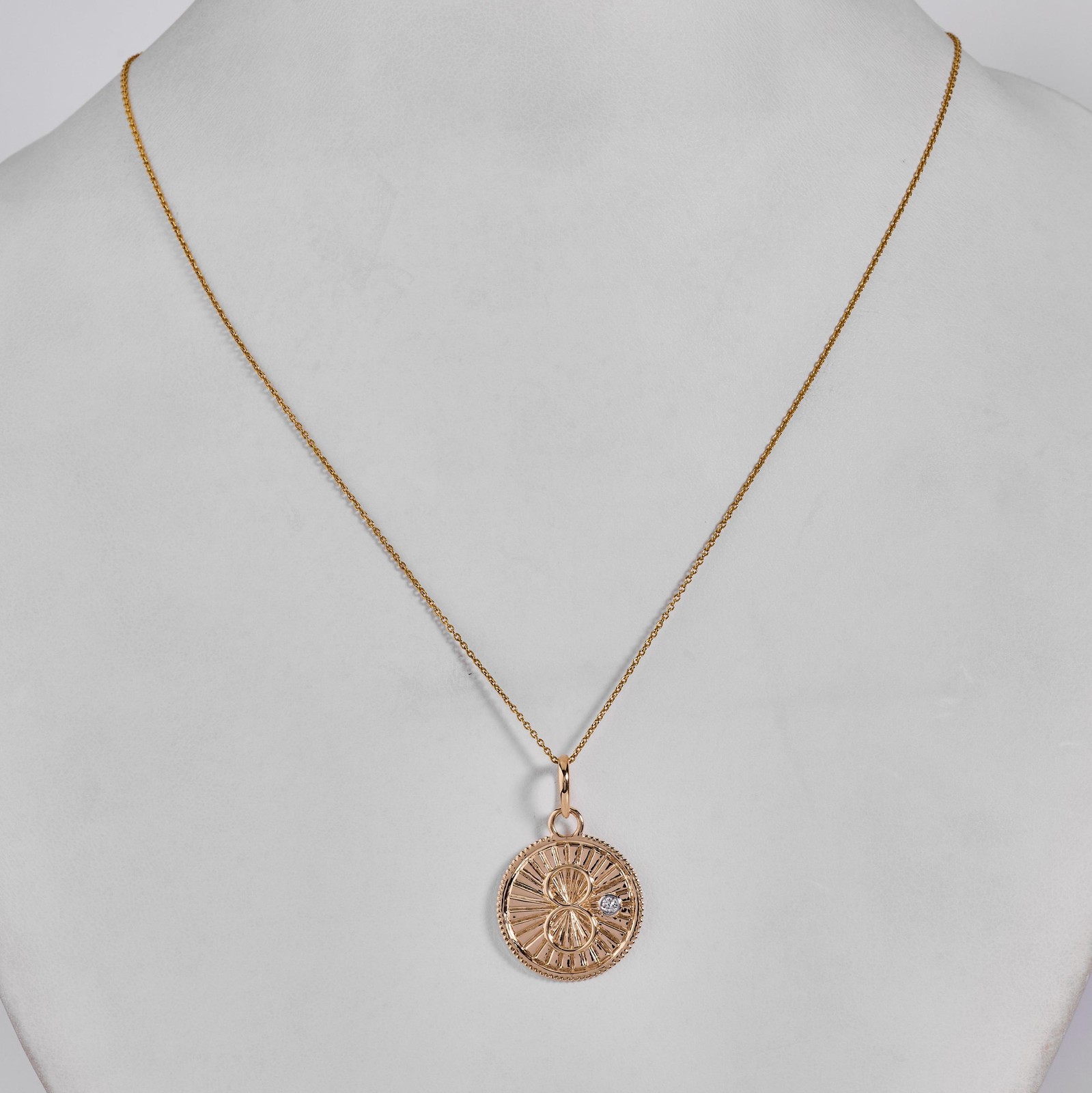 0.04 ct Natural Diamond Infinity Number Coin Pendant 14K Gold Sunburst