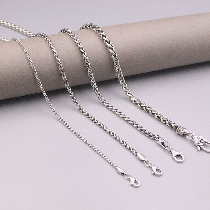 Real 925 Sterling Silver Necklace 2mm/3mm/4mm/5mm Wheat Chain Silver Necklace