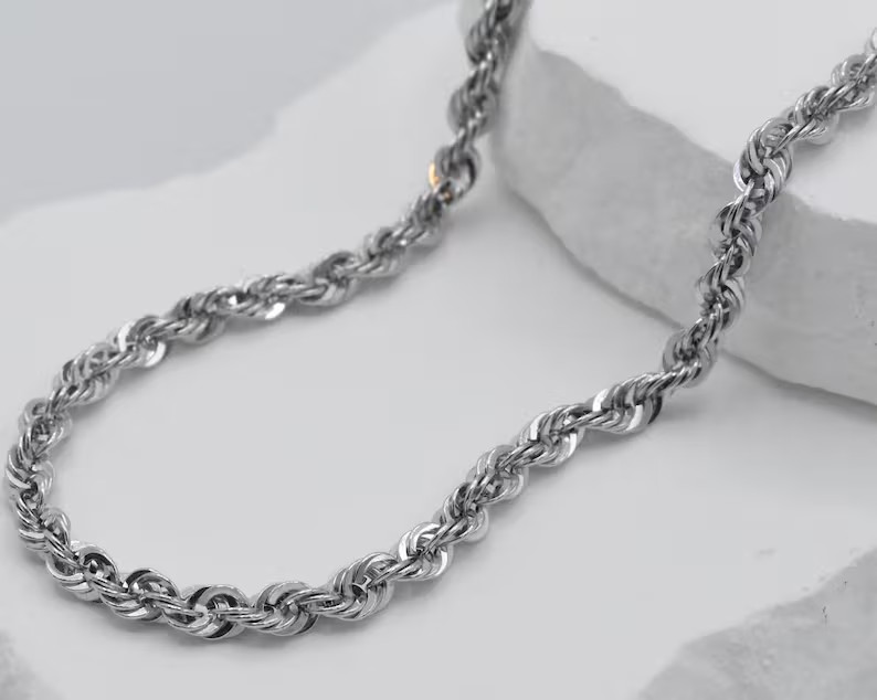 10K White Gold Rope Chain Necklace Diamond Cut Real Gold 2mm-5mm 16-28in Unisex