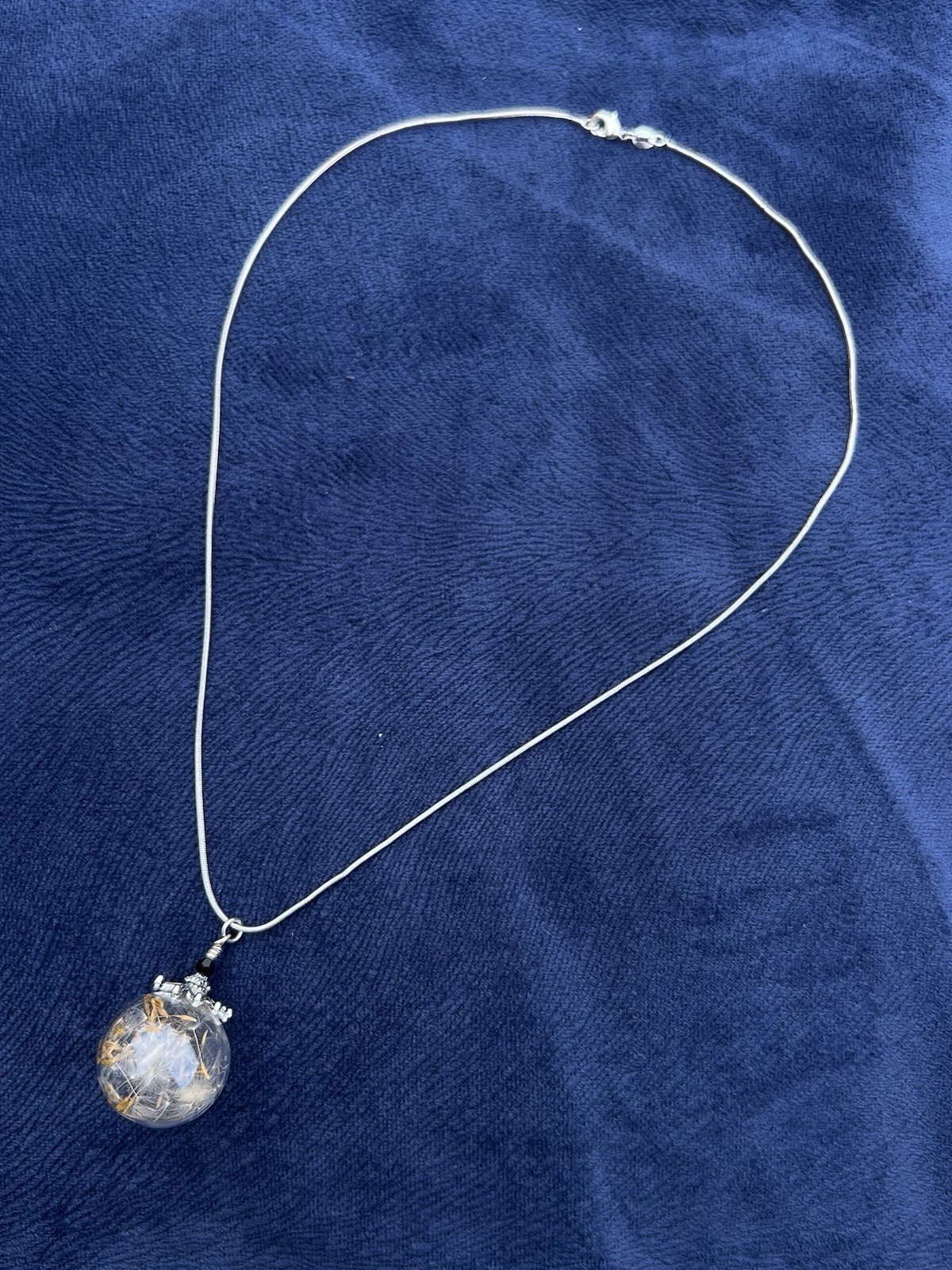 Sterling Silver 925 Real Dandelion Seed Glass Globe Necklace Glow in the Dark