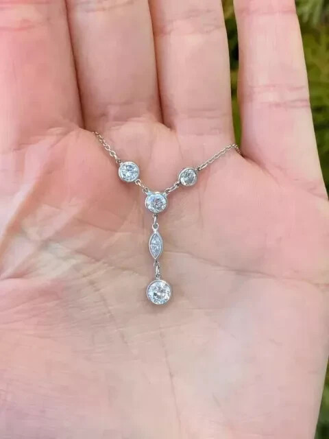 1.22 Ct Lab-Created Diamond Women Drop Necklace 14K White Gold Plated Gifted 18″
