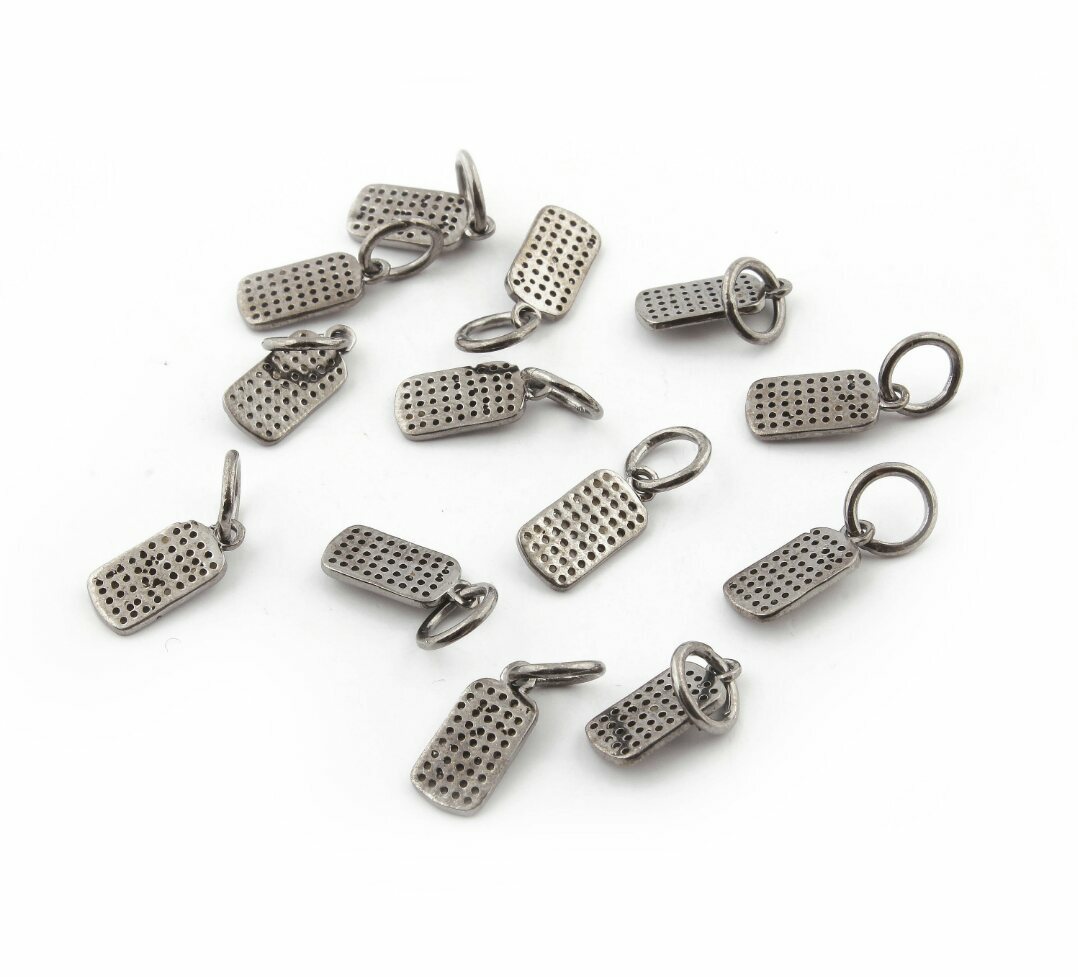 Pave Diamond Rectangle Charm Pendant 925 Sterling Silver Minimal Jewelry Finding