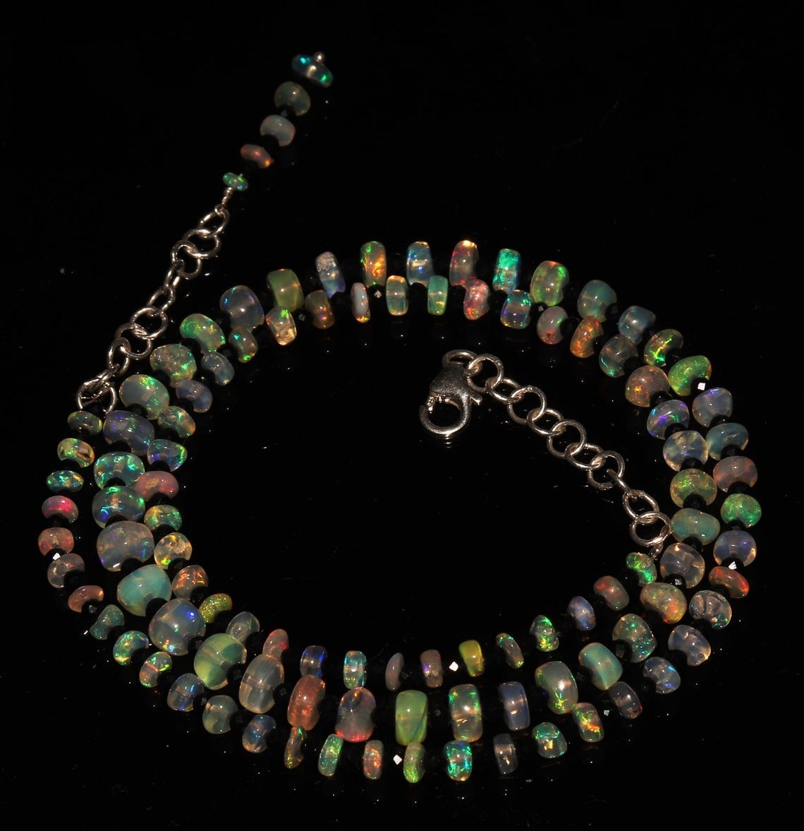 Ethiopian opal black spinel gemstone 925 sterling silver necklace jewelry h66