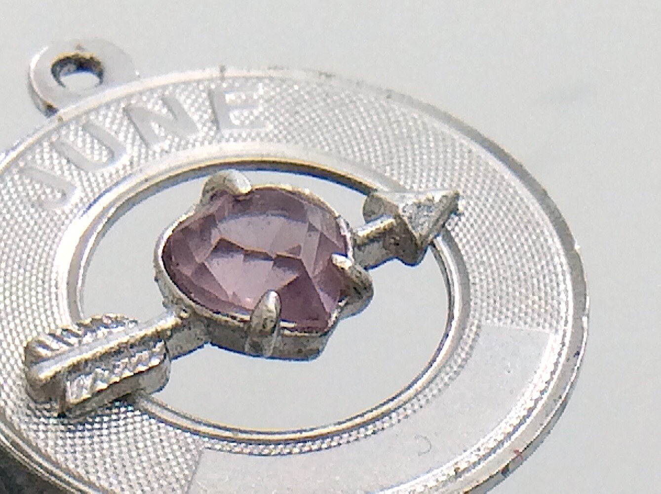 Birthday Month of June Pink Stone Arrow Silver Charm Pendant 1.7g 0.75in I957