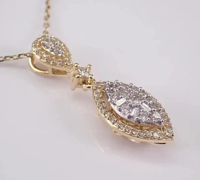 Real Moissanite 3Ct Round Cut Cluster Teardrop Pendant 14K Two Tone Gold Plated