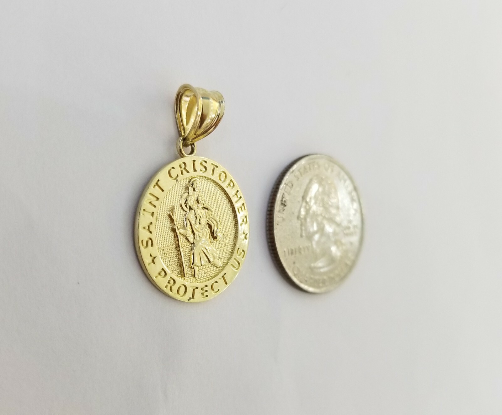 10k Yellow Gold Circle Saint Christophe Charm 10kt Round Pendent Real Gold